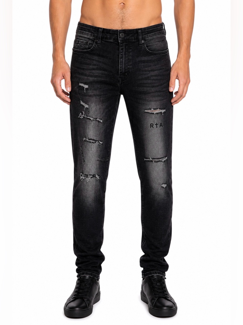RTA Men’s Distressed Ripped Black Jeans Size 33 Logo Stretch